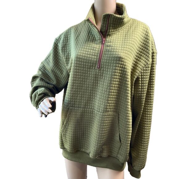 Thermowave Green Quarter Zip Wafer Texture Long Sleeve Pullover Sweatshirt Sz Lg - Picture 1 of 12